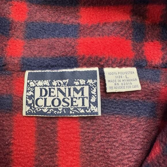 VTG Denim Closet Red & Black Buffalo Plaid Fleece Half Zip Sweater Womens Sz L - Picture 4 of 5